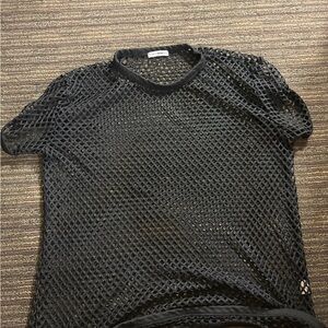 Black Mesh Short Sleeve Top
